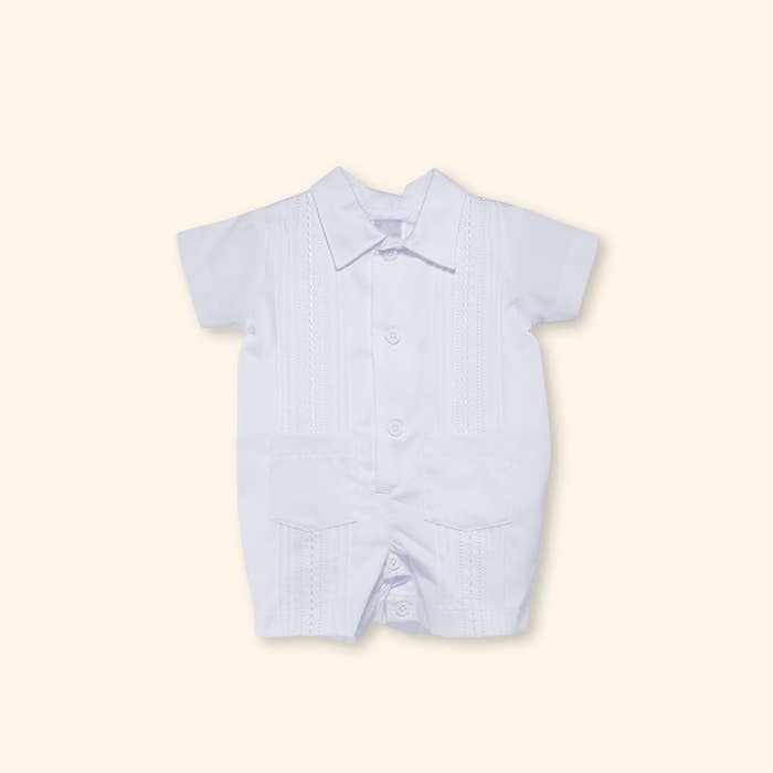 White Christening baby Guayabera for wholesale on Faire