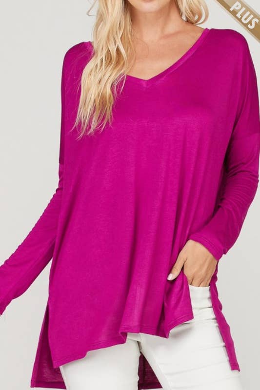 A.gain – wholesale Tunic – Women’s – 10210LP07 - PLUS SIZE SOLID LOOSE FIT V NECK LONG SLEEVE TOP5