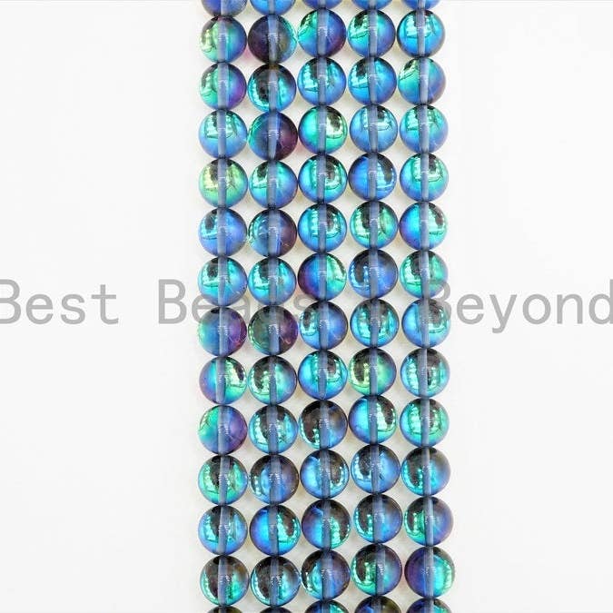BestBeads&Beyond - Wholesale Beads - Beautiful Glossy Grey Spectrolite Quartz, Crystal Round beads, 6mm/8mm/10mm/12mm Manmade Gray Blue Moonstone beads,15.5inch strand, SKU#U290