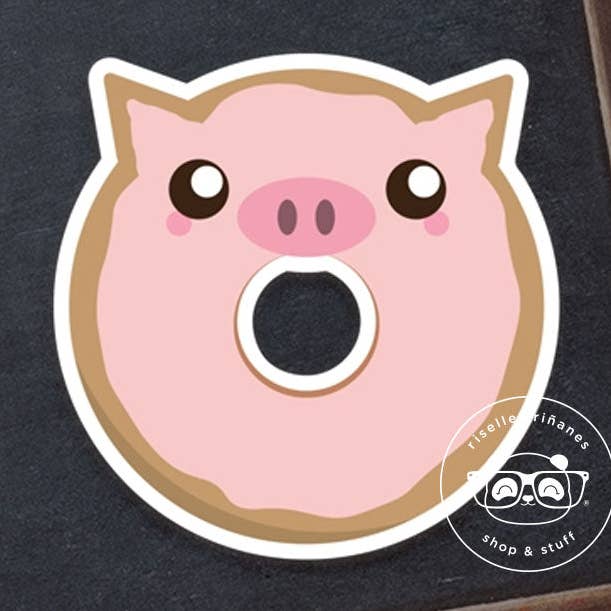 Donut Pig & Panda Vinyl Stickers for wholesale by Hello Riselle | Art + Shop