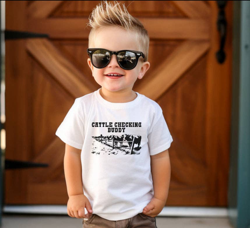 Blonde-Tee's - Wholesale Screen Printed T-Shirt - Kids - Cattle Checking Buddy - Unisex Fit Apparel Youth0