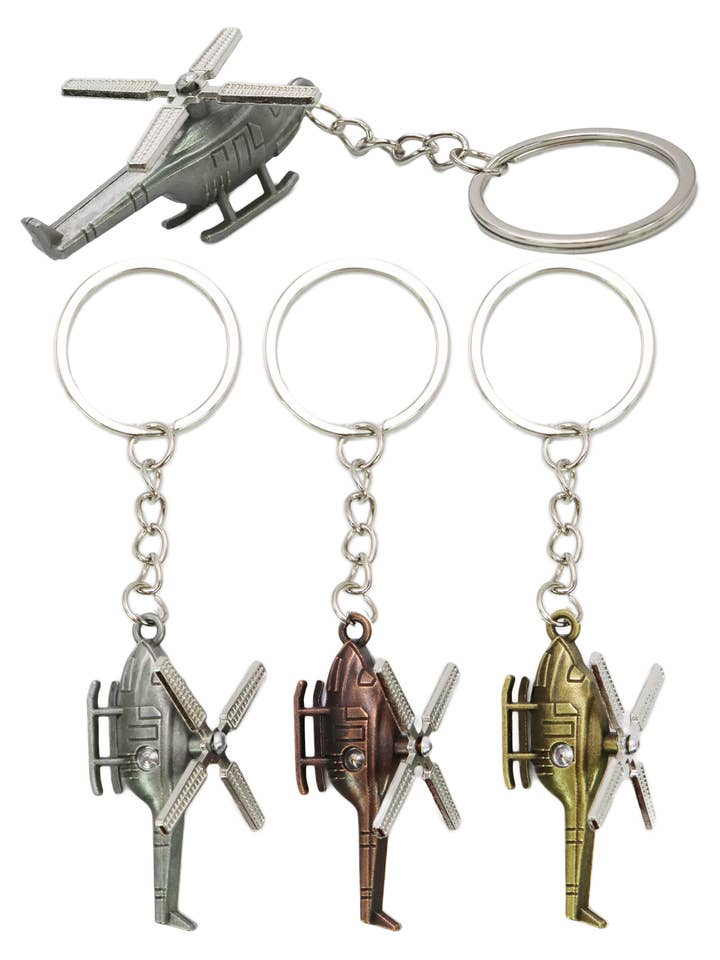 Helicopter Airplane Bronzed Metal Alloy Key Chain - 12 pcs for wholesale by Cap Zone