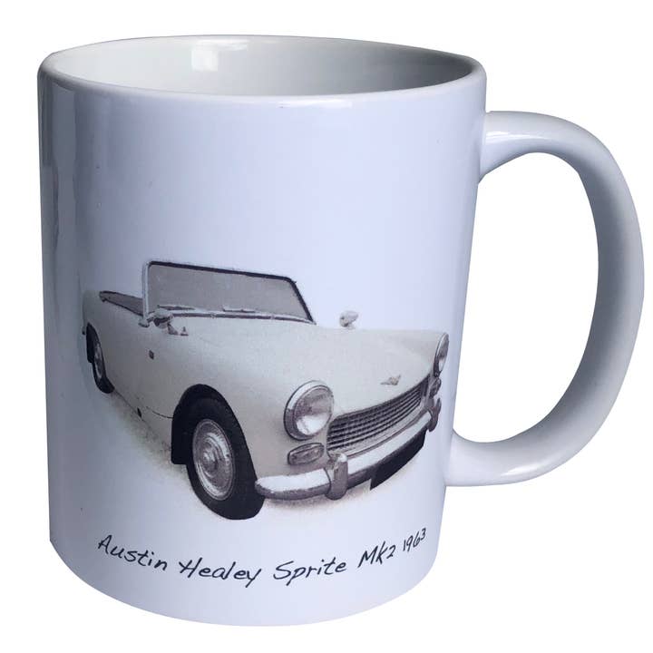 Tasse en céramique imprimée Austin Healey Sprite Mk2 1963 pour la vente par Witherden's Workshop