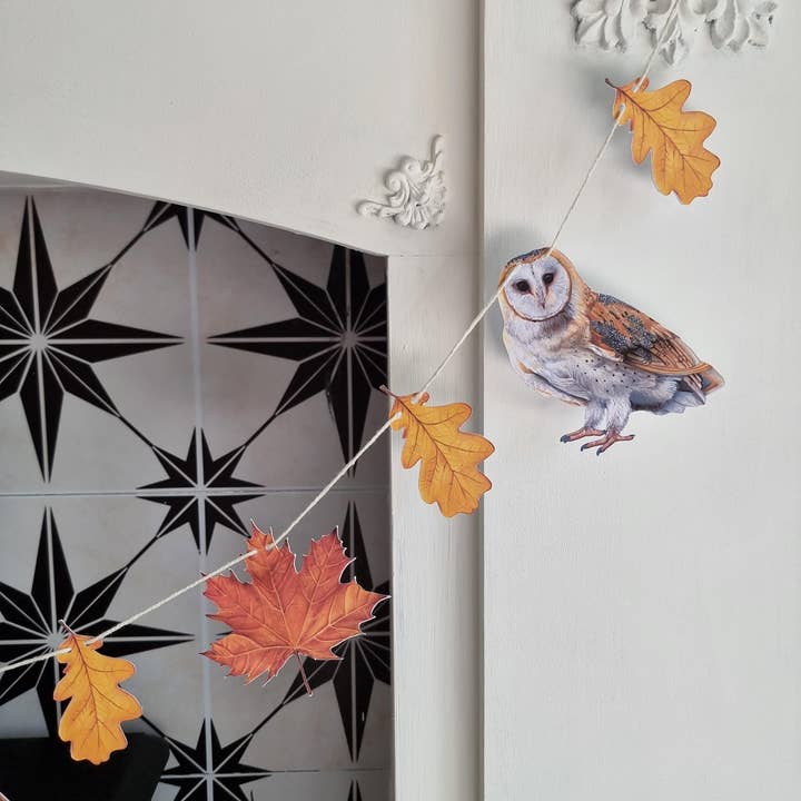 Beth Goodwin Designs – wholesale Bunting/garland – Autumn Bunting With Owl, Pumpkin, Pie, Teapot, Hare, Leaves2