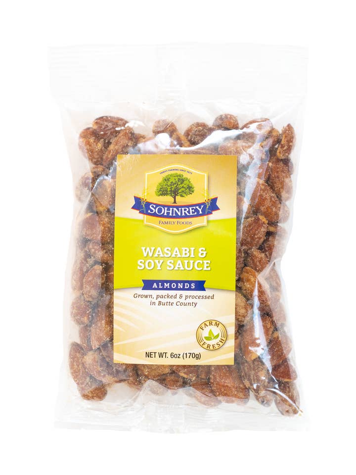 Wasabi & Soy Almonds 6 oz for wholesale by Sohnrey Family Foods LLC