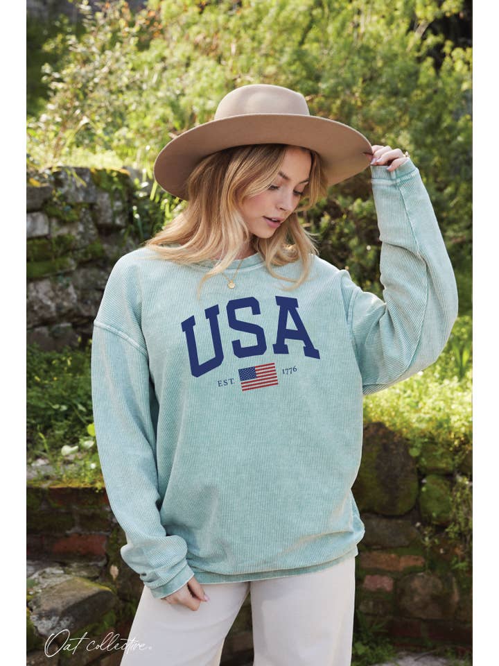 OAT COLLECTIVE - Wholesale Graphic Sweatshirt - Women's - USA EST.1776 Thermal Vintage Pullover12