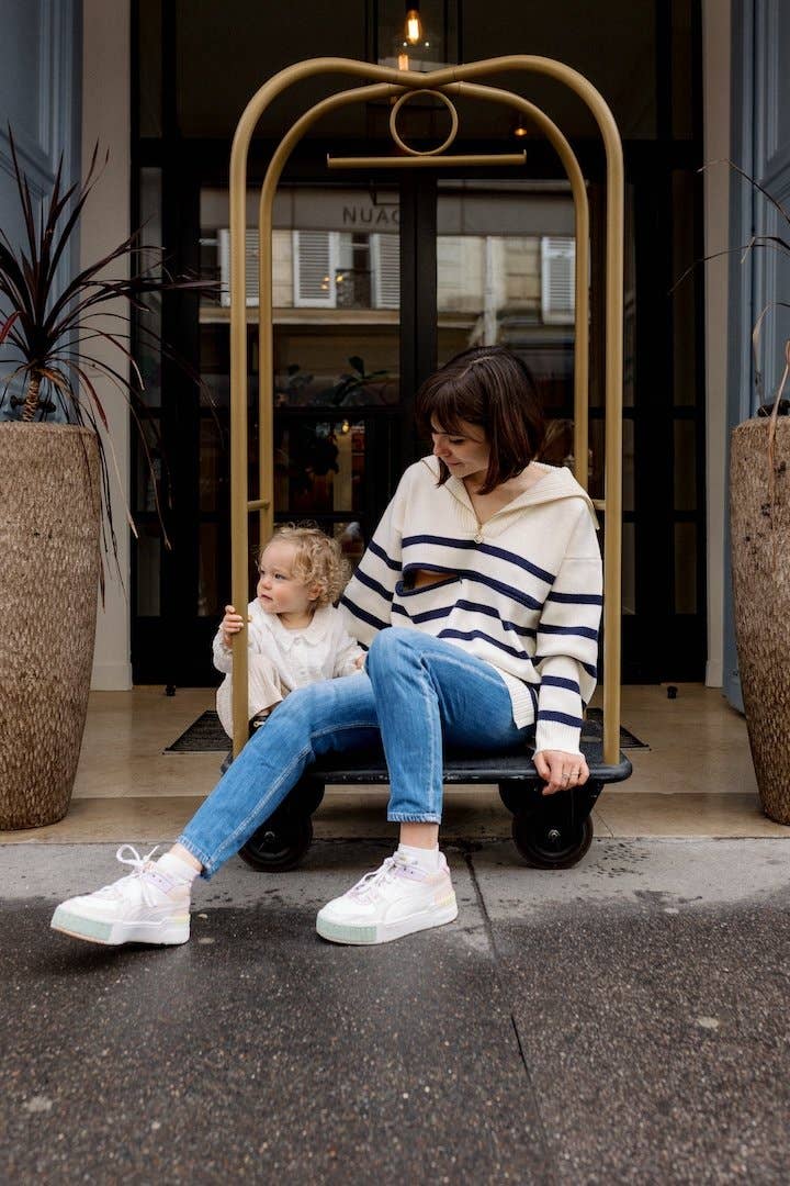 Breton shirt Mèrinière nursing sweater with trucker collar for wholesale on Faire5