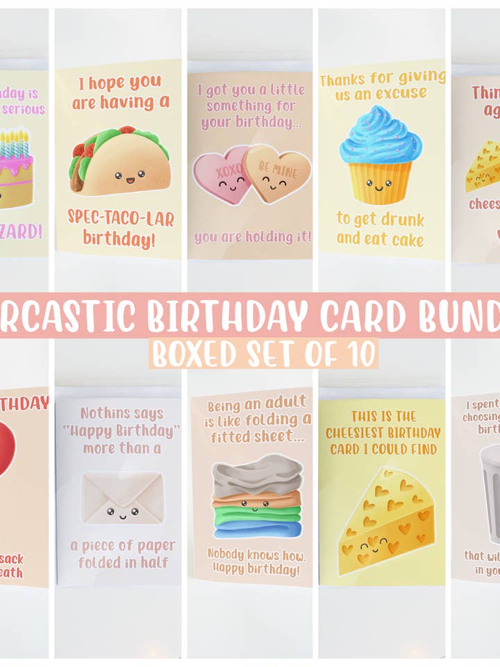 Set van 10 stuks in doos, grappige verjaardagskaarten, wenskaartenset voor wholesale door Join The Creative Side