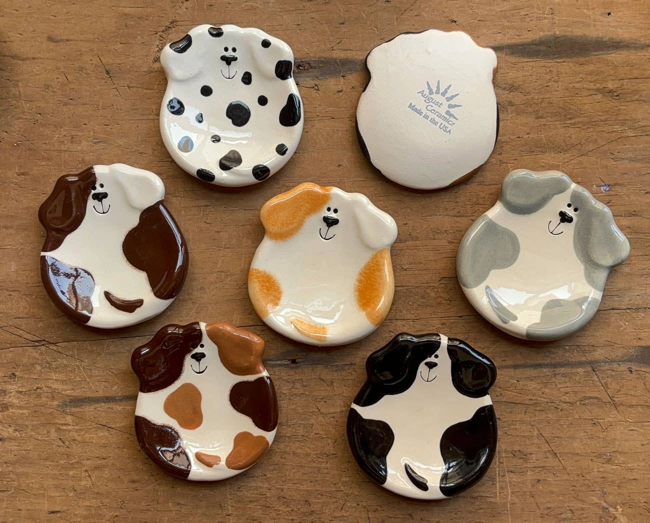 August Ceramics - Wholesale Decorative Plate/Dish/Bowl - 3" Ceramic Dog Dish: White, Tan & Black Spots2
