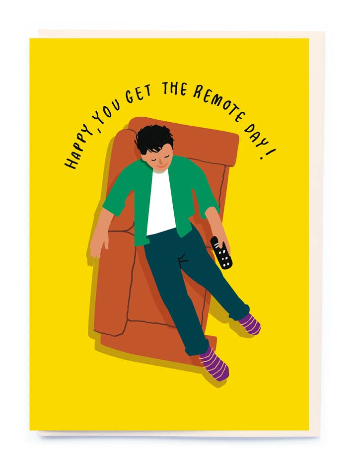 Tarjeta de felicitación diaria con mando a distancia en el sofá para venta al por mayor de Noi Publishing