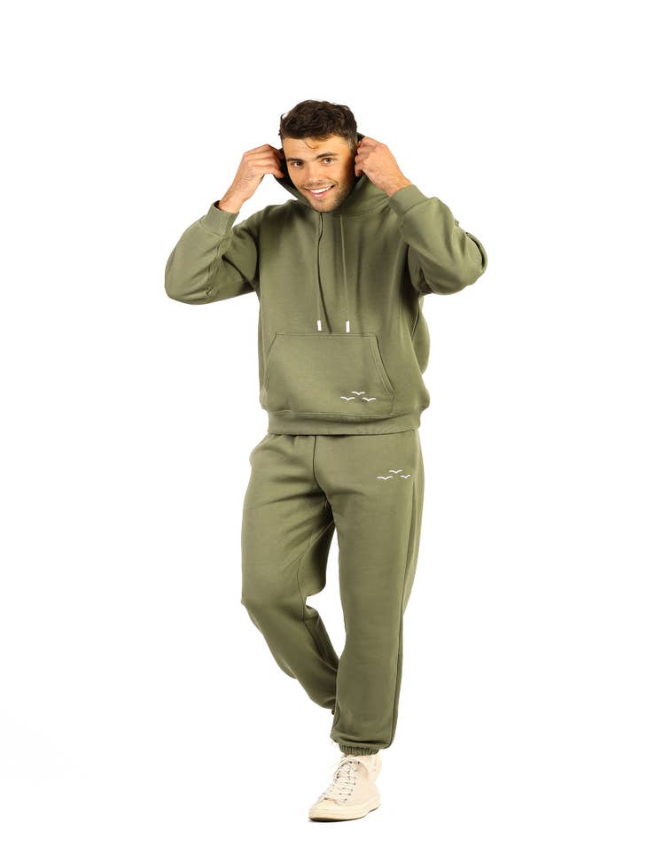 Wholesale Men's premium fleece relaxed sweatsuit set in olive for your  store - Faire