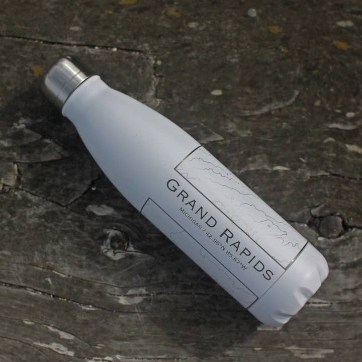 Grand Rapids MI Map Insulated Bottle in Matte White for wholesale by JACE.design