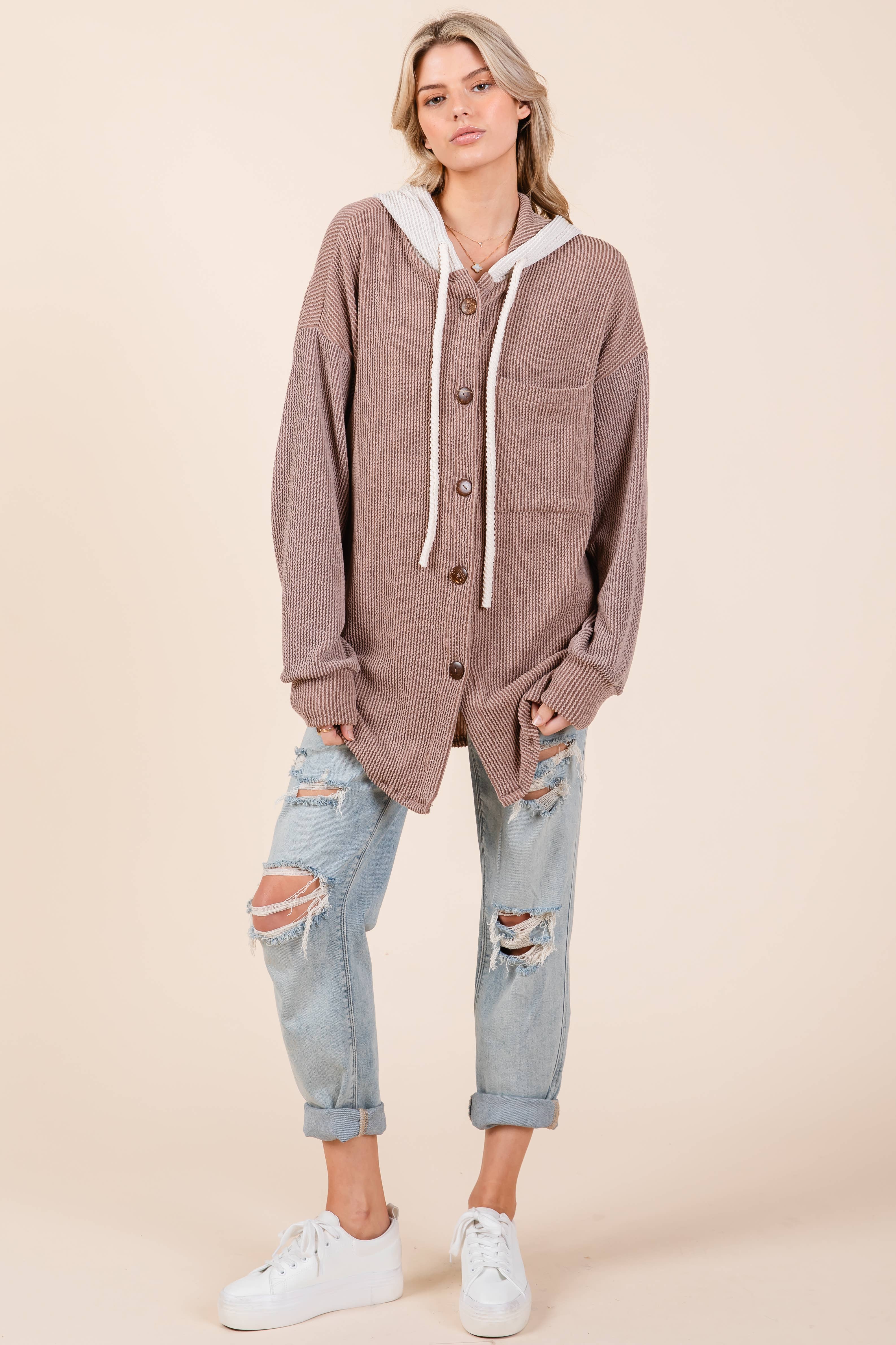 BOMBOM - Wholesale Hoodie - Women's - TL1987 BUTTON HOODED SWEATSHIRT1