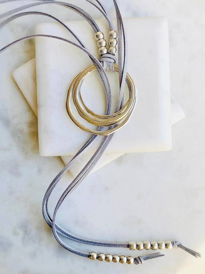 Circles & Silver Lariat Necklace for wholesale by Dajana Design