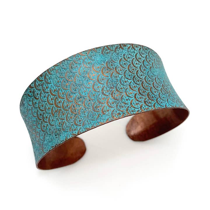 Copper Patina Bracelet - Turquoise Scallop Design for wholesale by Anju Jewelry