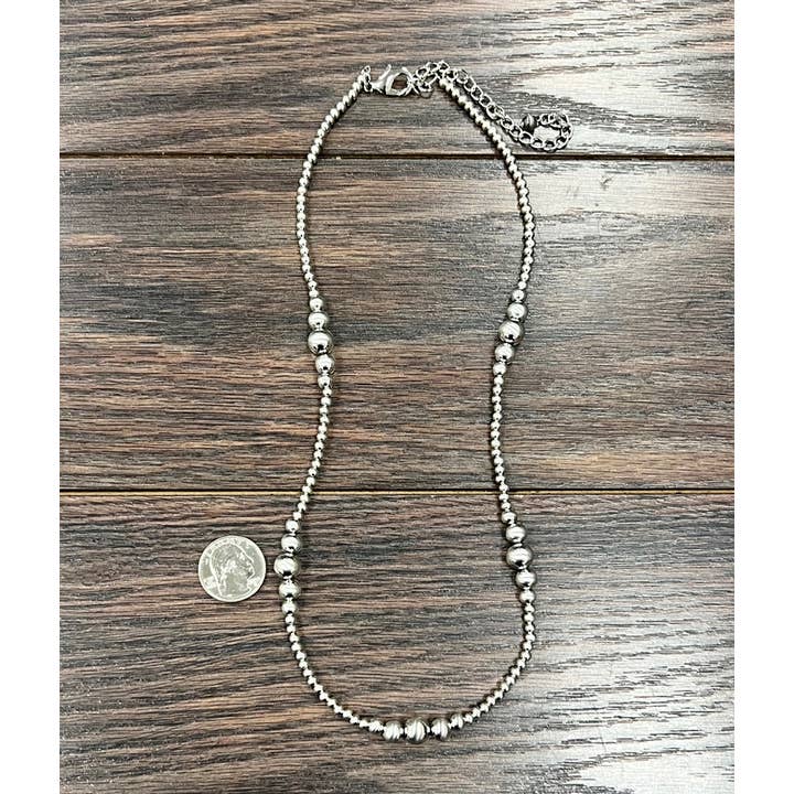 ISAC Trading Inc - Wholesale Beaded/Pearl Necklace - 738056, Handmade Silver Navajo Bead Necklace