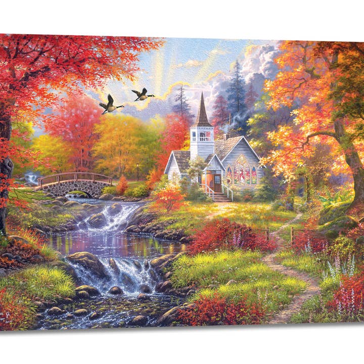 Woodland Church 18x24 Fully Illuminated LED Wall Art for wholesale by Glow Decor