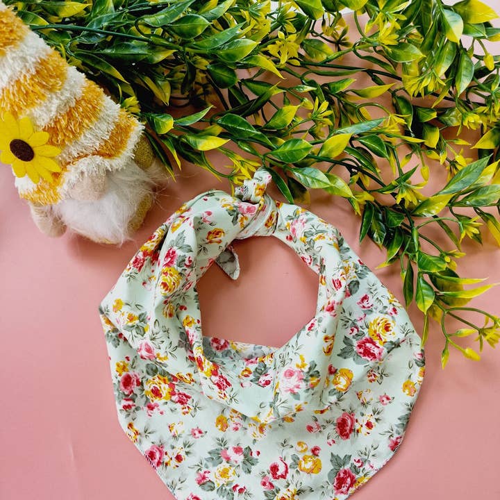 Meadow Green Vintage Floral Puppy Dog Bandana- Handmade for wholesale by Pet Pooch Boutique