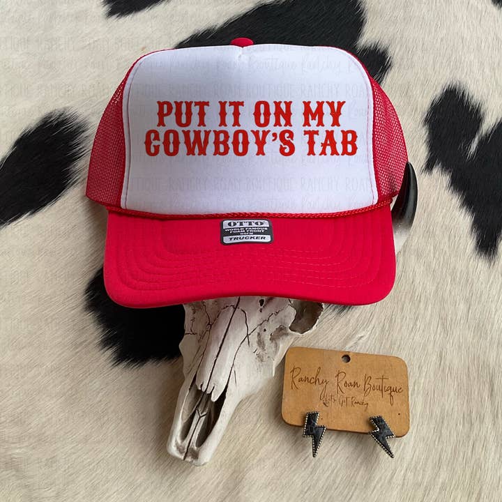 Ranchy Roan Boutique - Wholesale Trucker Hat - Women's - Put It On My Cowboys Tab Western Trucker Hat0