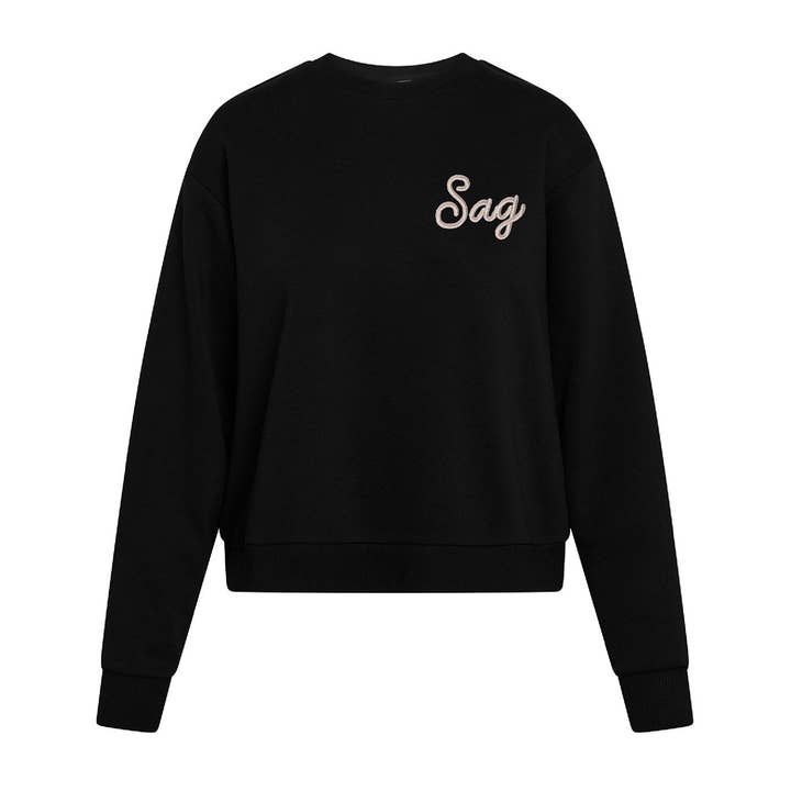 Sag Script Polished French Terry Crew Black Platinum Embroidery for wholesale by The Electric Merch Co.