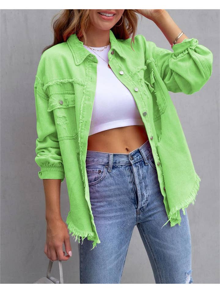 Rosa Clothing - Wholesale Shirt Jacket/Shacket - Women's - Ripped denim jacket shacket