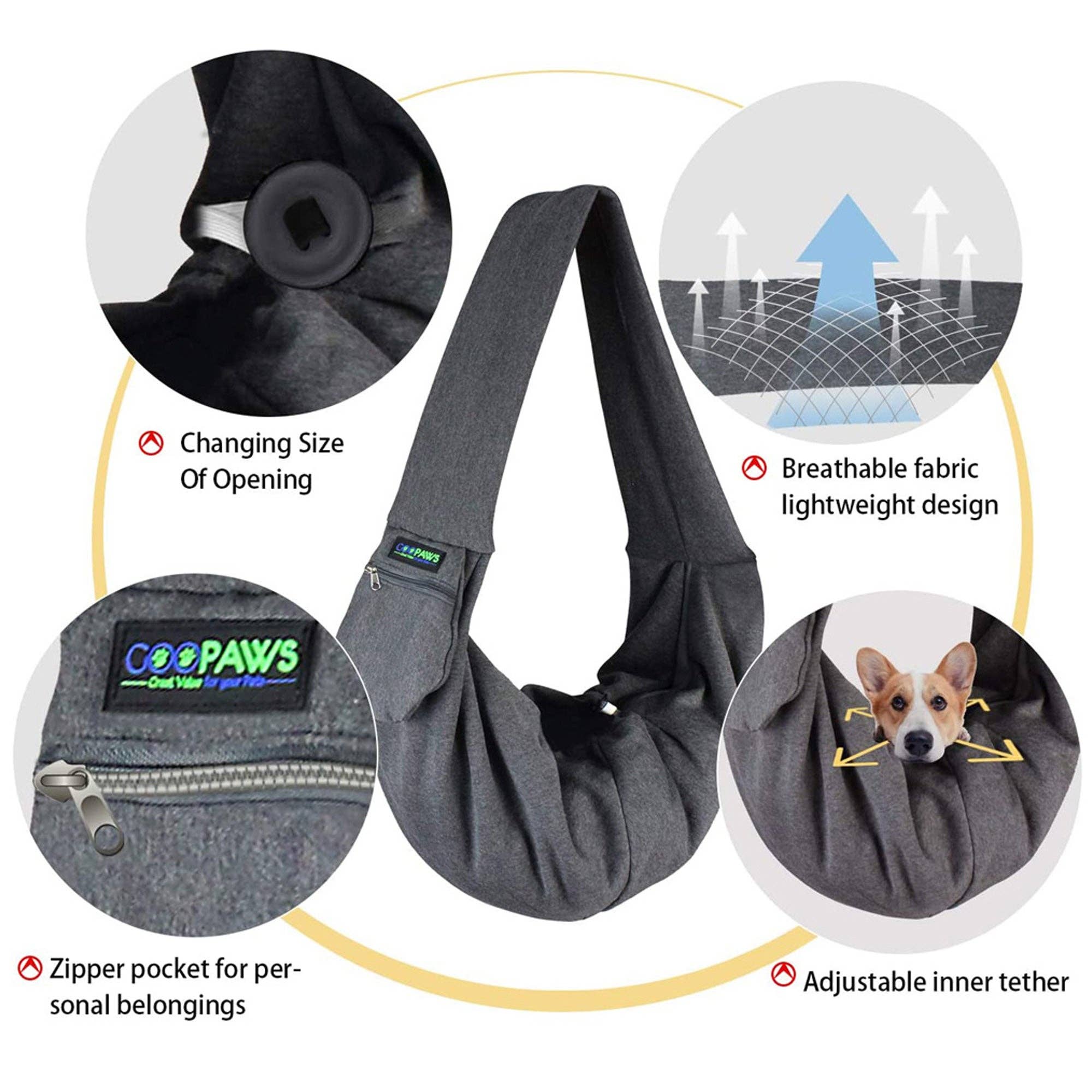 Jespet - Wholesale Pet Carrier - Cat/Dog - GOOPAWS Hand Free Comfy Pet Sling Bag for Small Dog Cat, Smoke Gray3