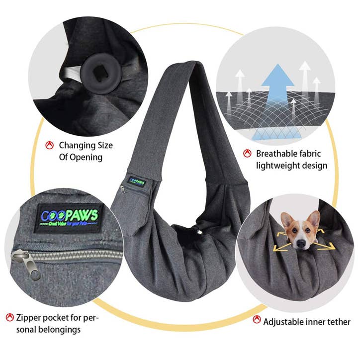 Jespet - Wholesale Pet Carrier - Cat/Dog - GOOPAWS Hand Free Comfy Pet Sling Bag for Small Dog Cat, Smoke Gray3