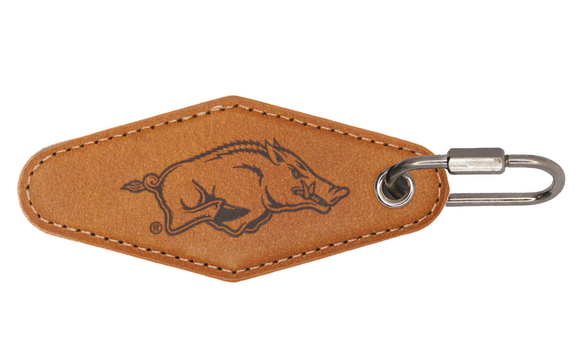 Zep-Pro - Wholesale Keychain - Unisex - Arkansas Razorbacks Collegiate Vintage Full Grain Leather Key Fob. Brown Burnished and Tan Embossed Key Ring.7