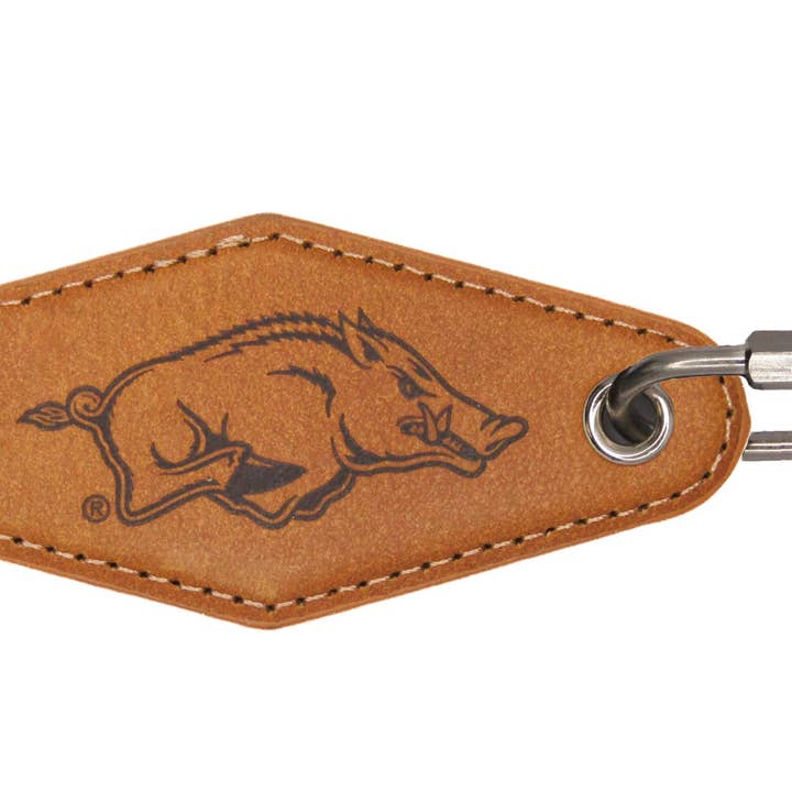 Zep-Pro - Wholesale Keychain - Unisex - Arkansas Razorbacks Collegiate Vintage Full Grain Leather Key Fob. Brown Burnished and Tan Embossed Key Ring.7