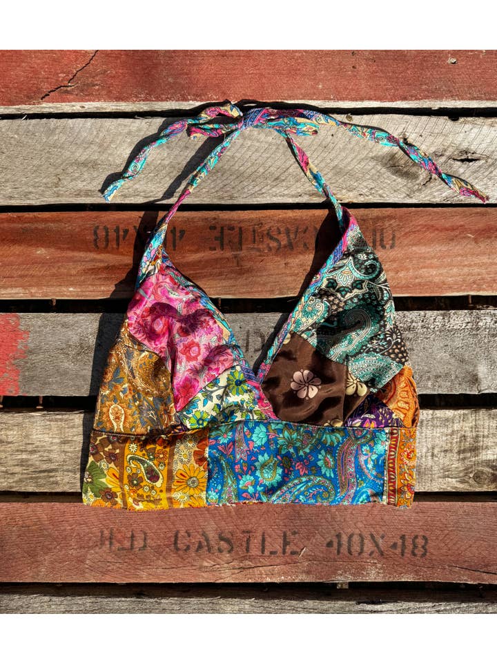 Gardenbelle Shop - Wholesale Bralette - Women's - Beachy Boho Hippie Recycled Patchwork Bralette, Bra Top