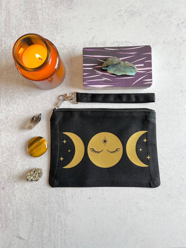 Pochette da polso con cerniera Triple Goddess - Nera per la vendita all'ingrosso da parte di Wishcraft Goods