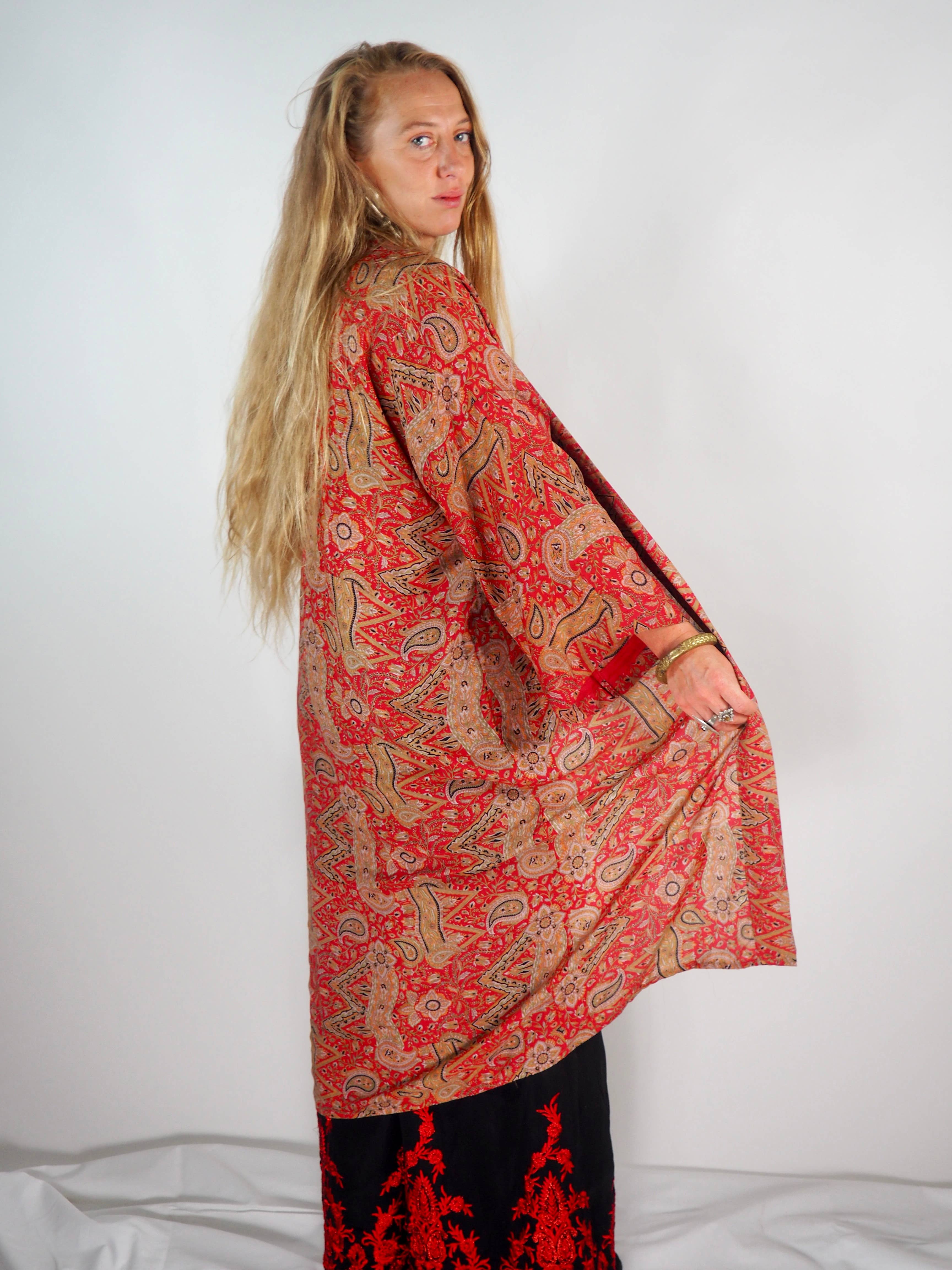Vagabond Ibiza - Wholesale Kimono - Women's - The Kardash Kimono Mid-Length – Upcycled Vintage Sari Kimono22
