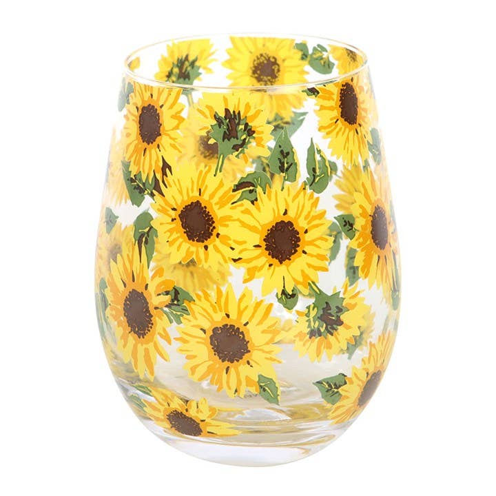 Something Different Wholesale - Wholesale Wine Glass - Sunflower Print Stemless Glass1