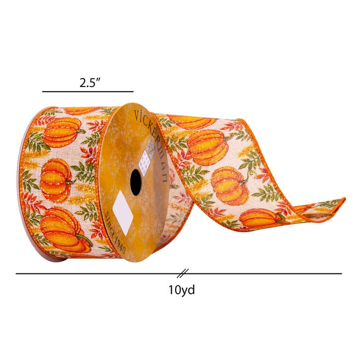 Vickerman 2.5" x 10 Yards Jute Pumpkin Ribbon for wholesale on Faire2
