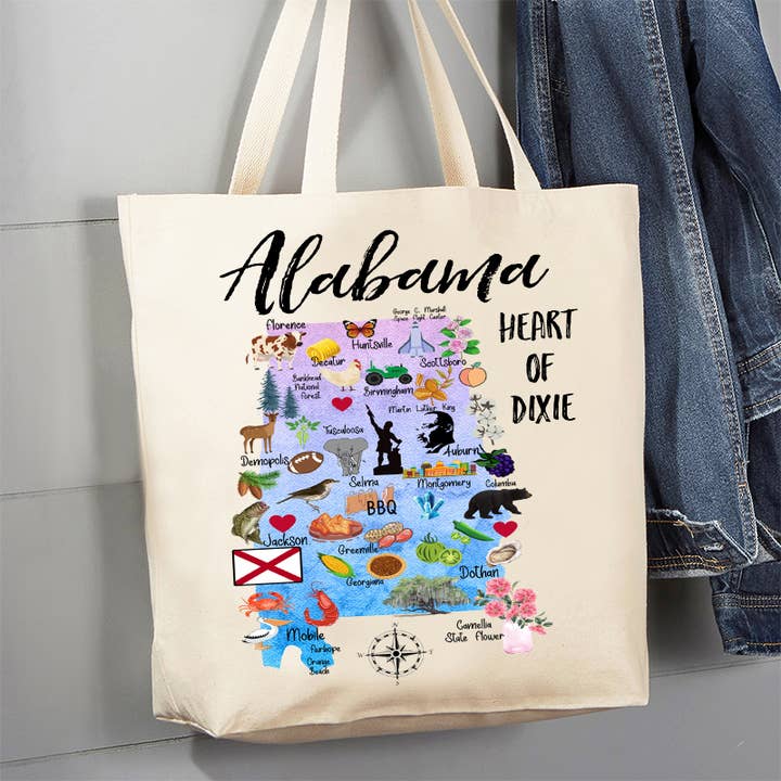 Alabama State Map Souvenir 12 oz Canvas Tote Bag for wholesale by Avery Lane Gifts