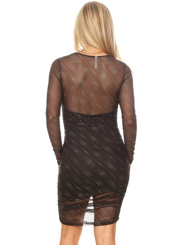 Black Glittered Mesh Bodycon Dress: DD7099 for wholesale on Faire