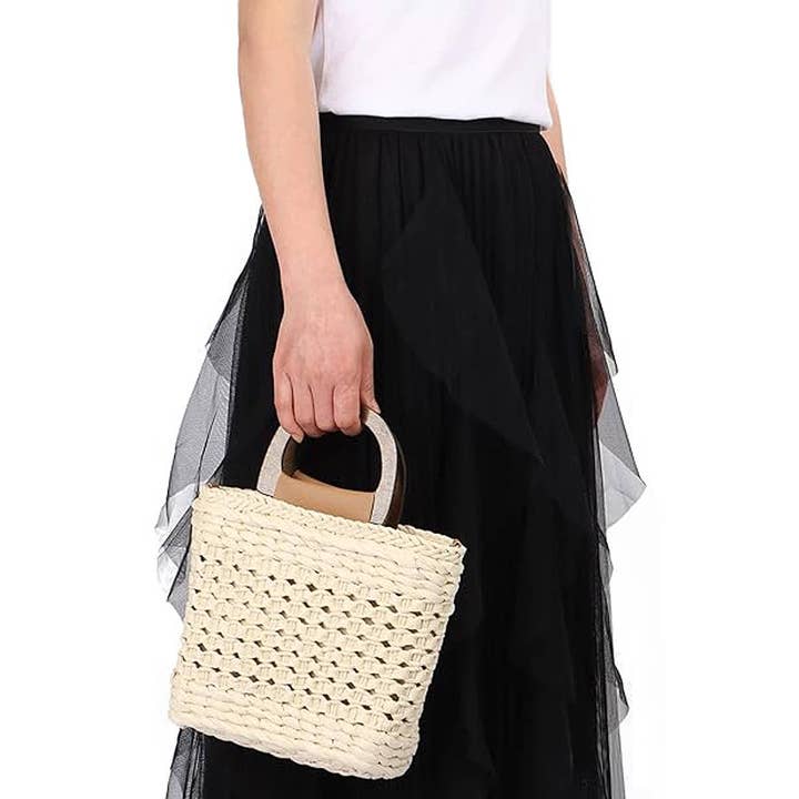 Cap Zone - Wholesale Beach Bag - Square Basket Weave Rattan Crossbody Beach Bag2