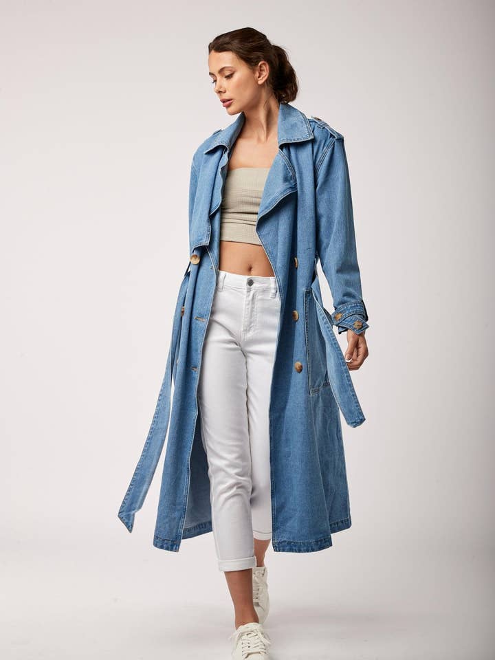 Toxik3 trench long en jean grand col fente arrière for wholesale by Toxik3