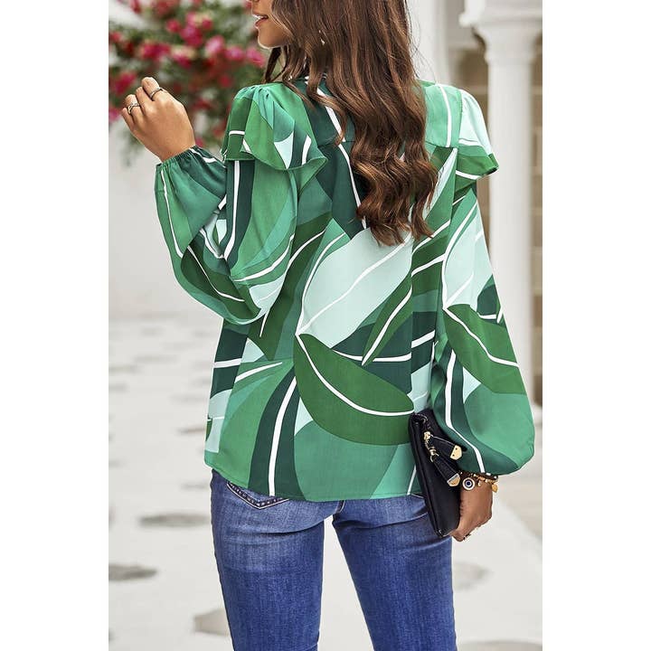 Elings - Wholesale Blouse - Women's - Floral Print V Neck Ruffle Puff Sleeve Top11