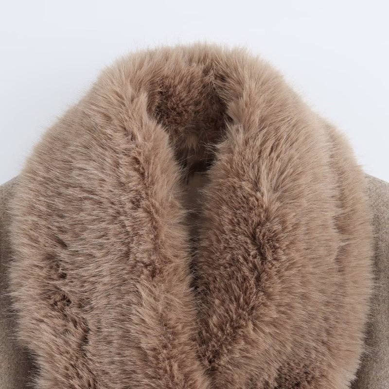safistyle - Wholesale Fur/Faux Fur Coat - Women's - Longline Coat with Faux Fur Collar10