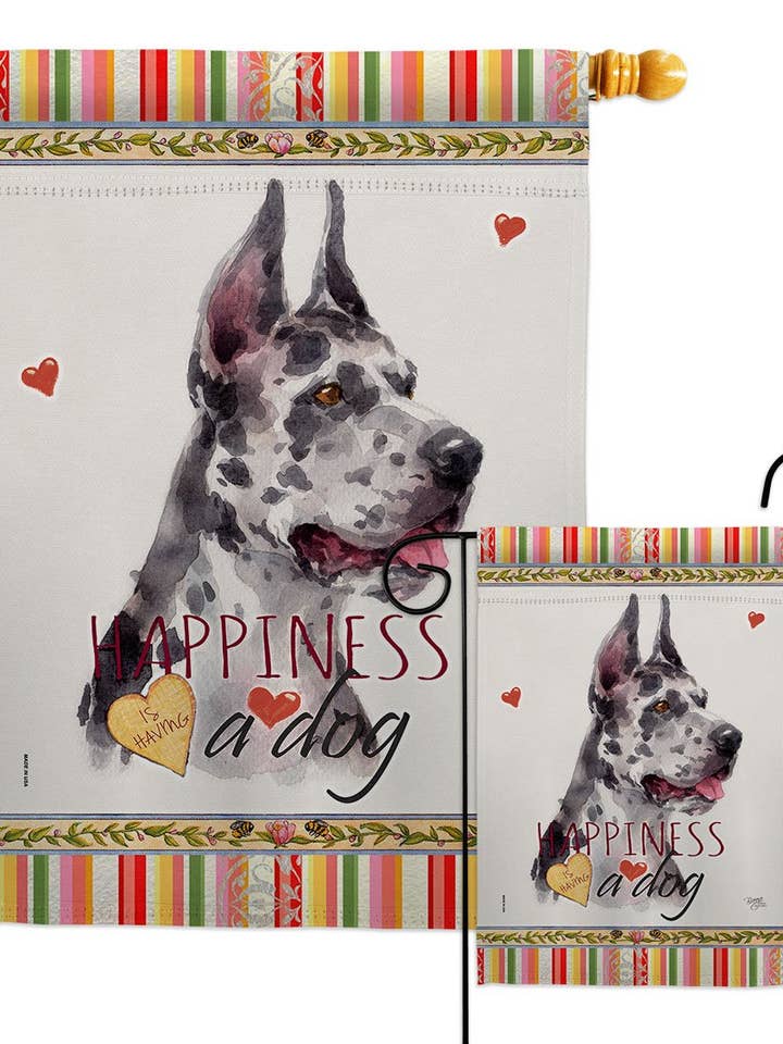 Harlekin Great Dane Lykke Dyr Hund Decor Flag for engroshandel hos Two Group Flag Co
