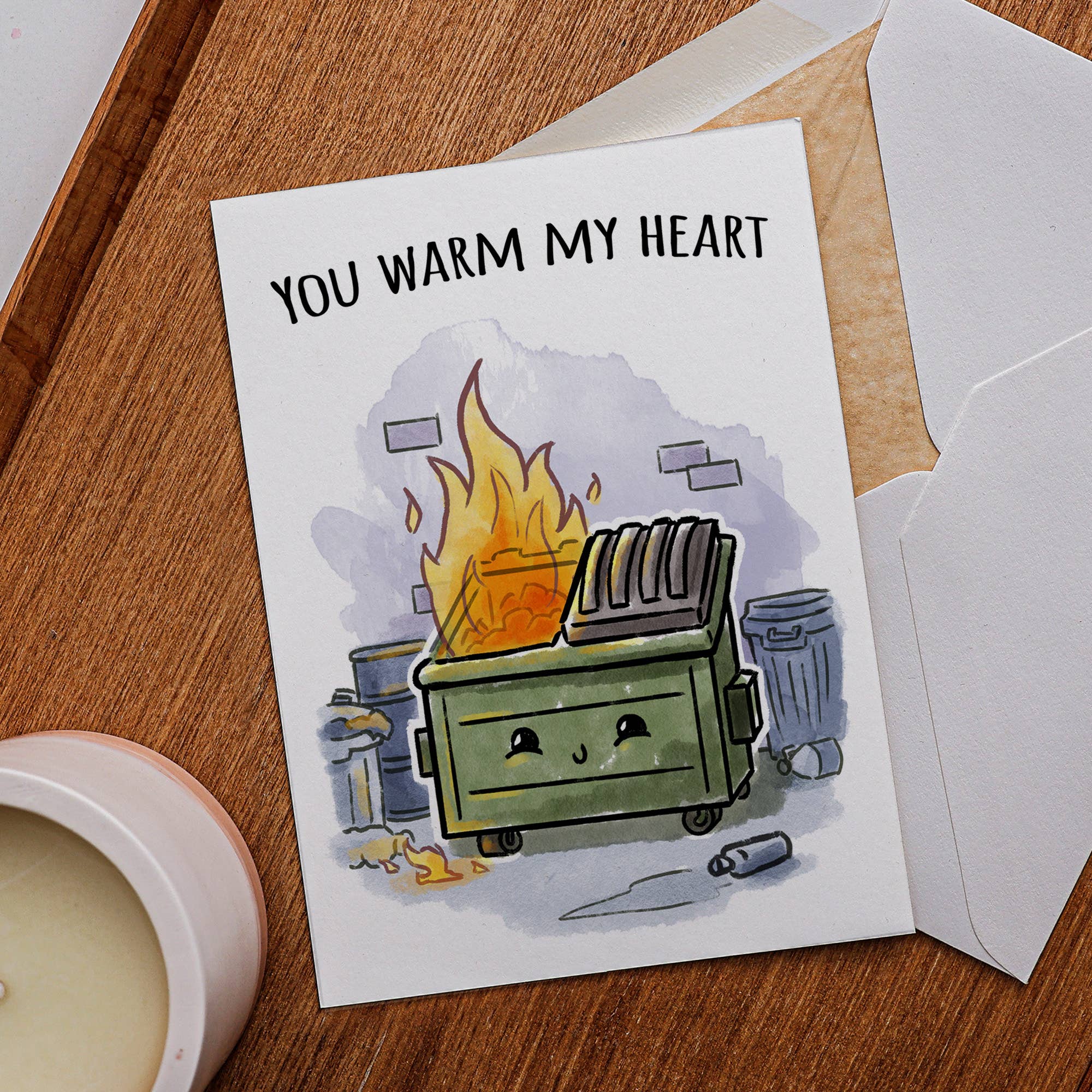 Aaron Millard Illustration - Wholesale Birthday Card - "Trashfire" - Dumpster Fire Meme Birthday Card Valentine3