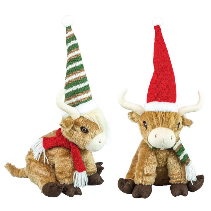 Jolly Christmas Highland Cow 10" (2 Assorted) for wholesale by Hanna's Handiworks