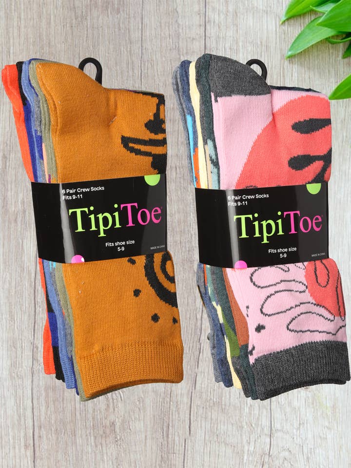 Isadora, Tipi toe, & James Fiallo - Wholesale Socks - Women's - Women Tipi Toe 6 Pack Colorful Funny Novelty Funky Cute Crew9