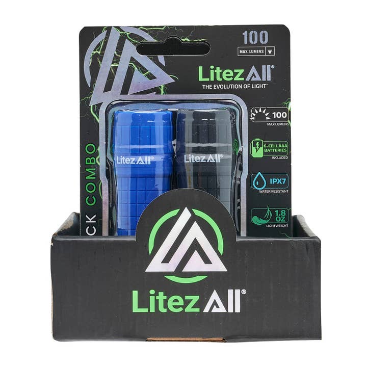 LitezAll - Wholesale Flashlight - LitezAll Rubber Coated Pocket Flashlight 2 Pack