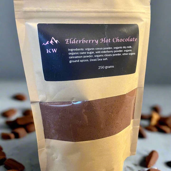 Chocolat chaud bio à la baie de sureau - 250 grammes pour la vente par Kootenay Wildcrafting Co
