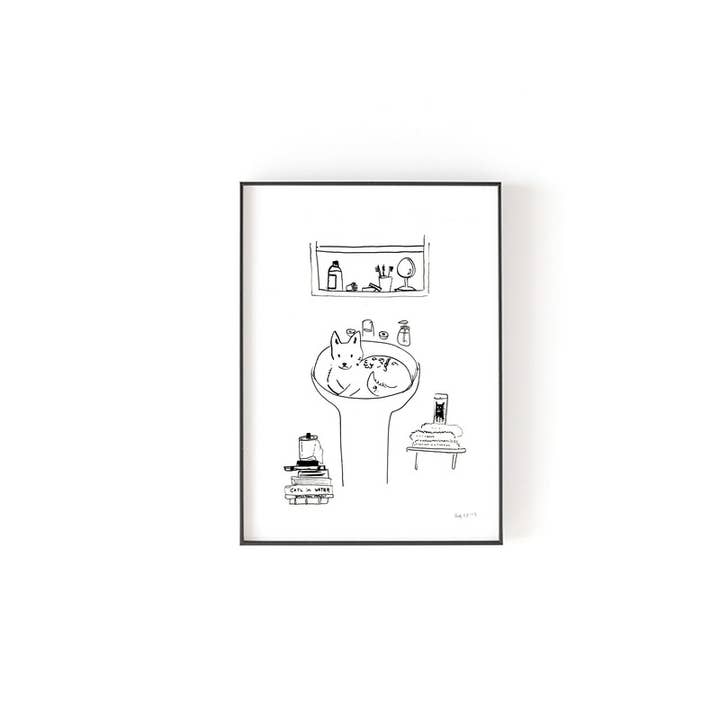 Konsttryck --- Svartvit katt i diskbänk för wholesale av Chloe & Helen