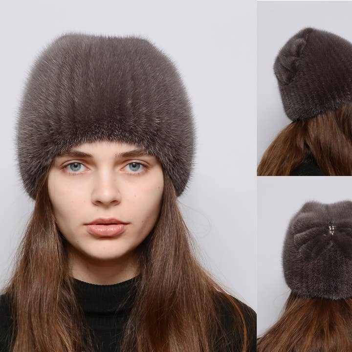 FurStyleUa - Vendita all'ingrosso Berretto - Donna - Cappello in vera pelliccia di visone per berretto da donna, caldi berretti invernali in pelliccia