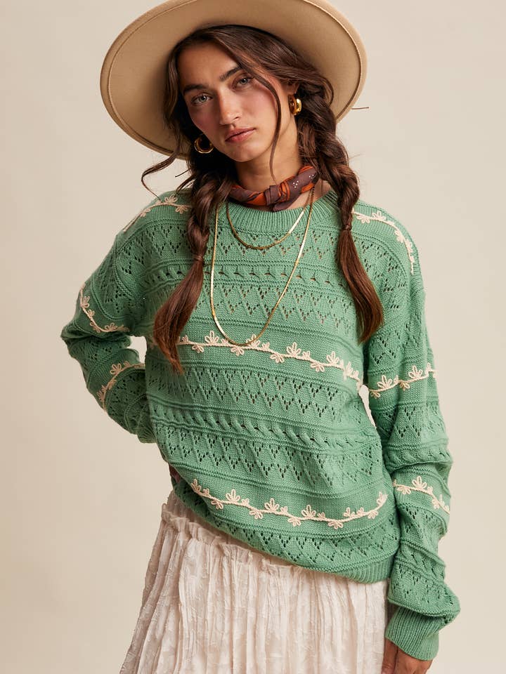 Embroidered Pointelle Knit Sweater LSW1028 for wholesale by Listicle