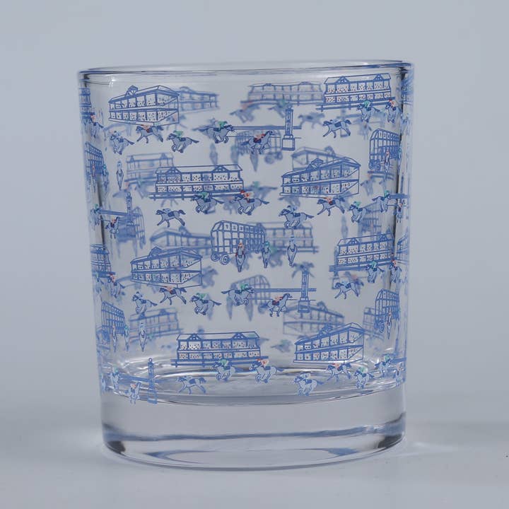 Blue Horse Racing Icons Rocks Glass for wholesale by Barrel Down South